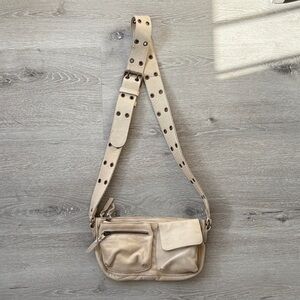 Free People Cream Leather Crossbody Bag
